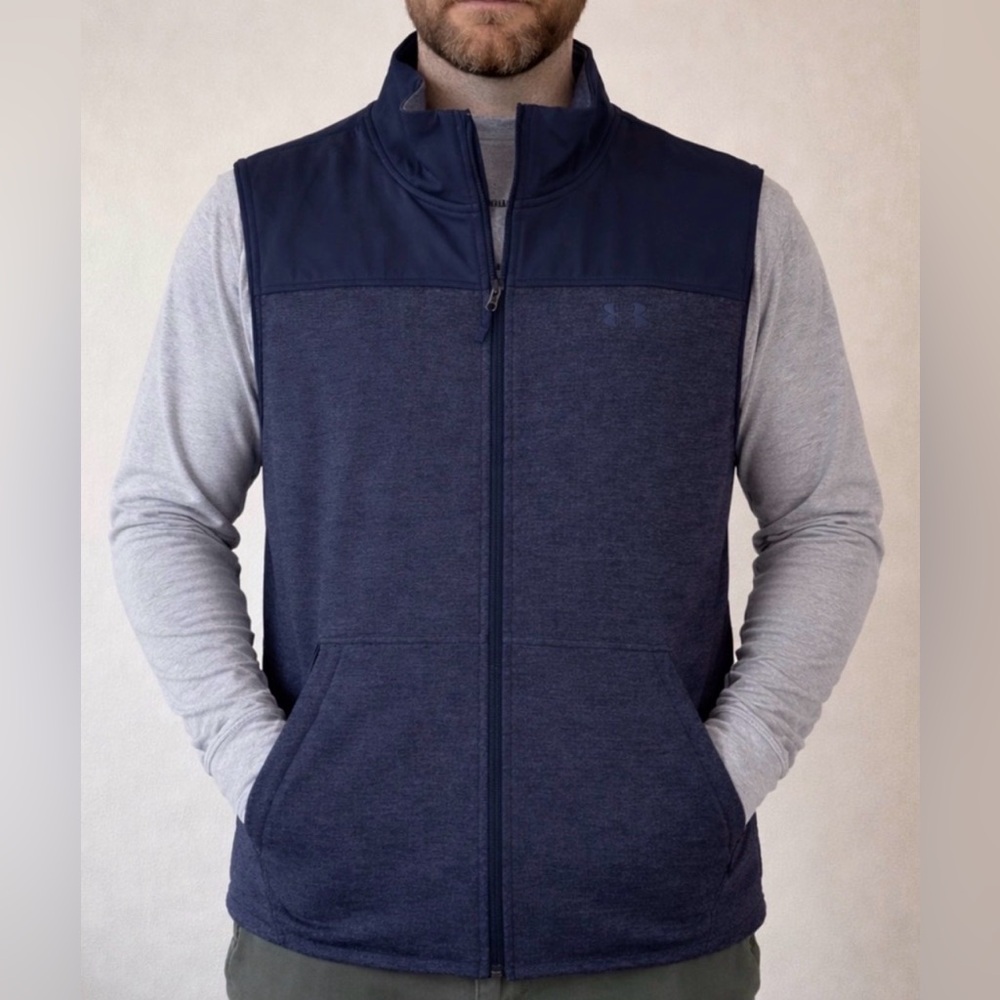 Under Armour Mens Dark Blue‎ Full Zip Specialist Grid Vest Business Casual Small